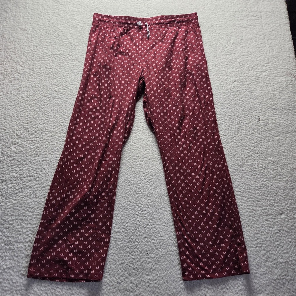 Calvin Klein Pajama Pants Mens Large Red Logo Print Drawstring Sleepwear